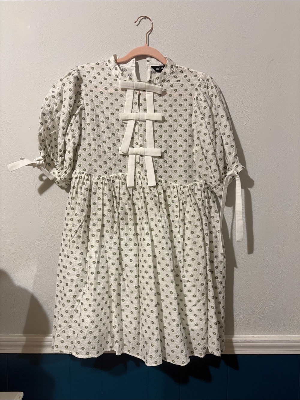 Sister Jane White Mini Dress with Green Floral Print